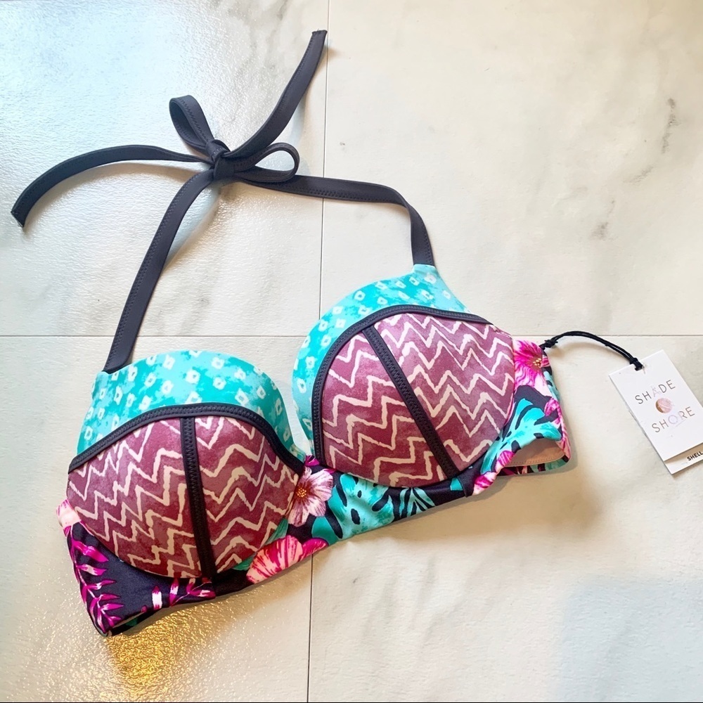 ❤️Shade & shore purple floral halter bikini top 34B